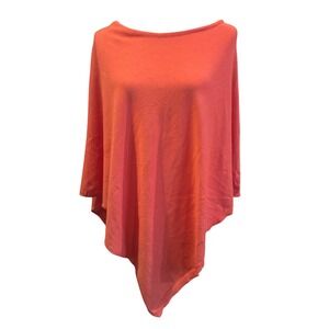 KappAhl Poncho Sweater Womens One Size Coral Orange Knit Asymmetrical Boat Neck